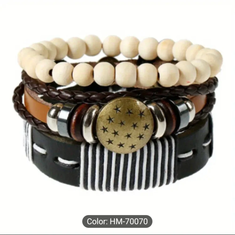 Leather And‎ Beaded Bracelet Set Layered f24
